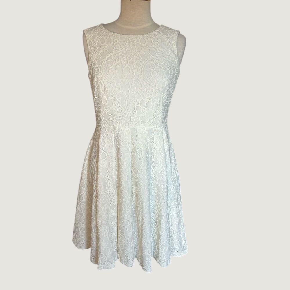 Jones‎ NewYork White Floral Lace Sleeveless Fit and Flare Mini Dress Size 8